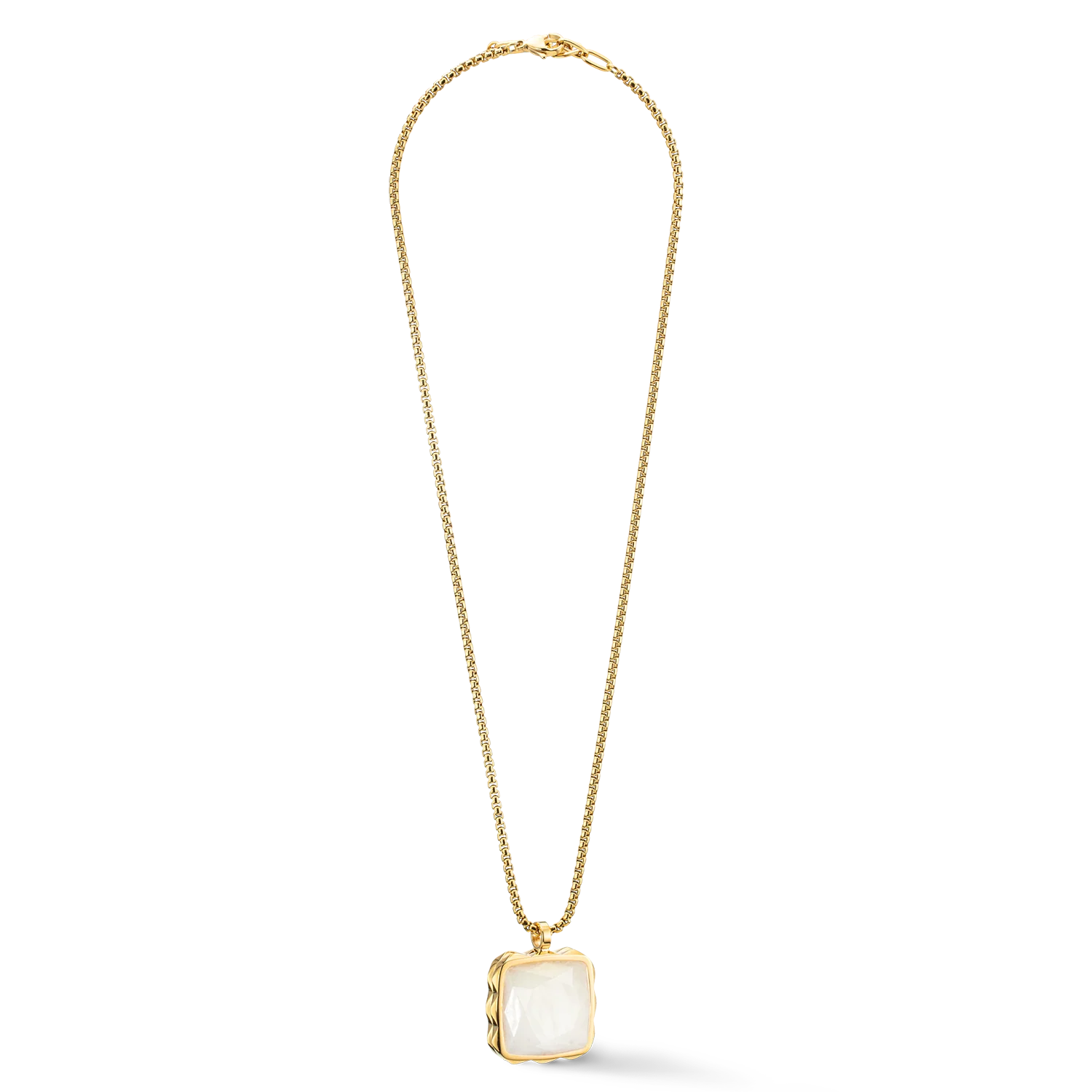 COEUR DE LION - Halskette Amulett Spikes Square Jade Gold-Weiß