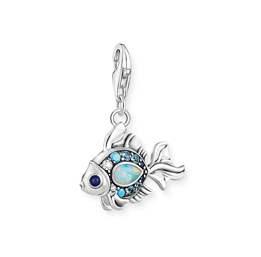 THOMAS SABO - Charm-Anhänger Fisch mit blauen Steinen in Silber - Juwelier Donkel