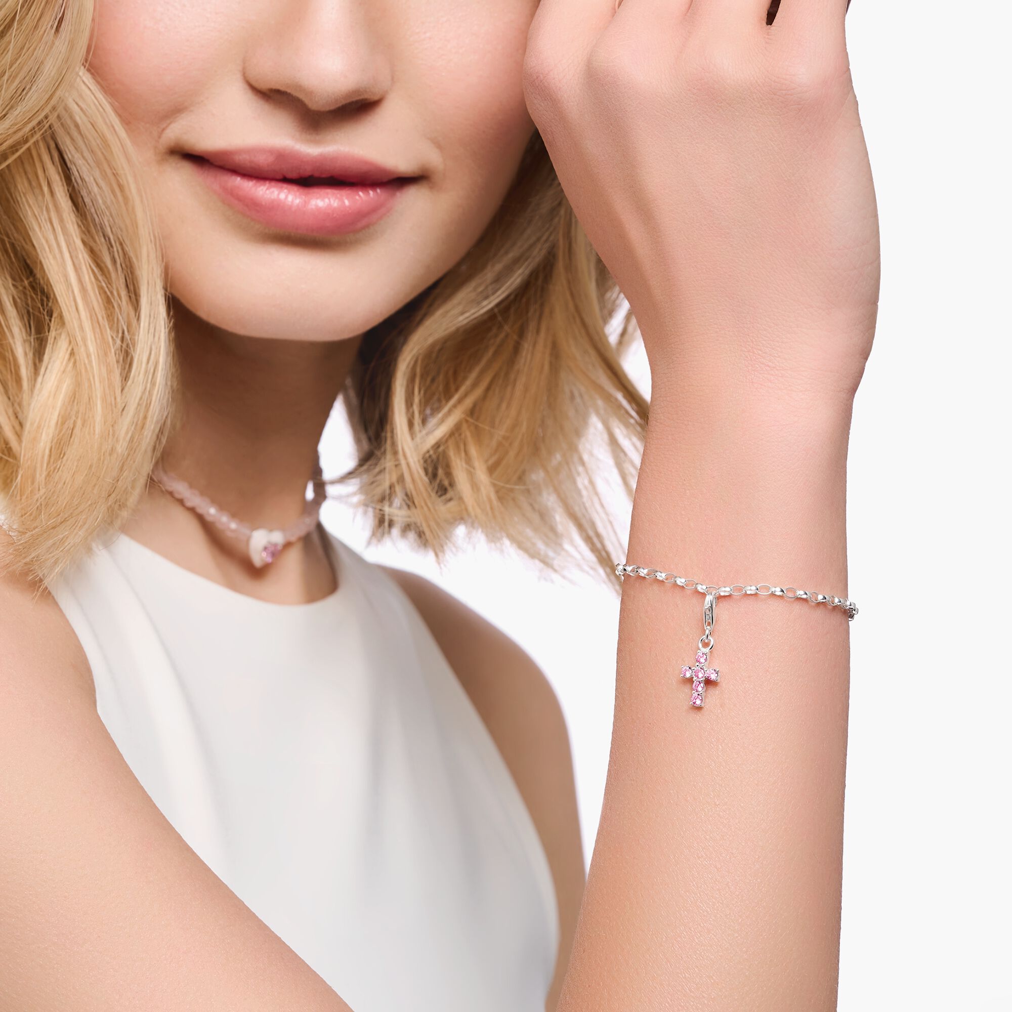 THOMAS SABO - Charm-Anhänger pinkes Kreuz in Silber - Juwelier Donkel