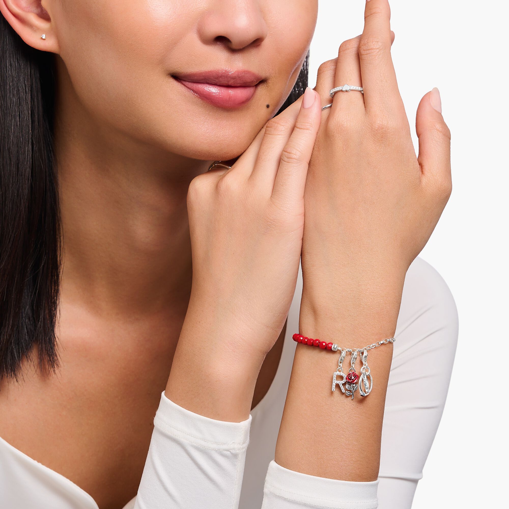 THOMAS SABO - Charm-Anhänger rote Rose in Silber