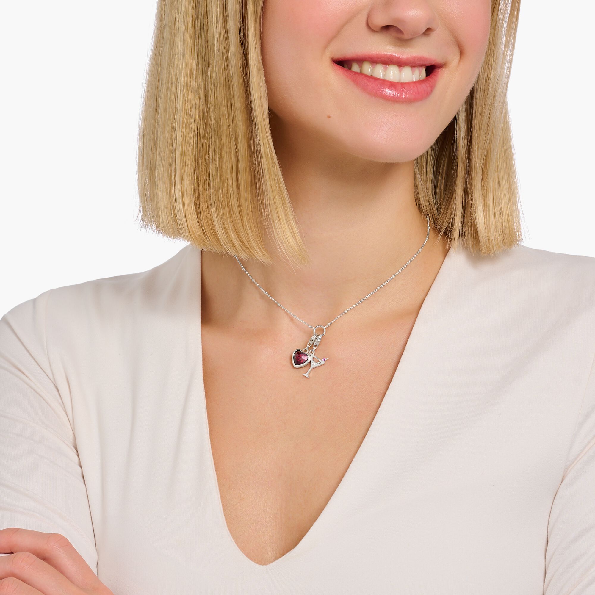 THOMAS SABO - Charm-Anhänger mit rotem Stein im Herzschliff in Silber - Juwelier Donkel