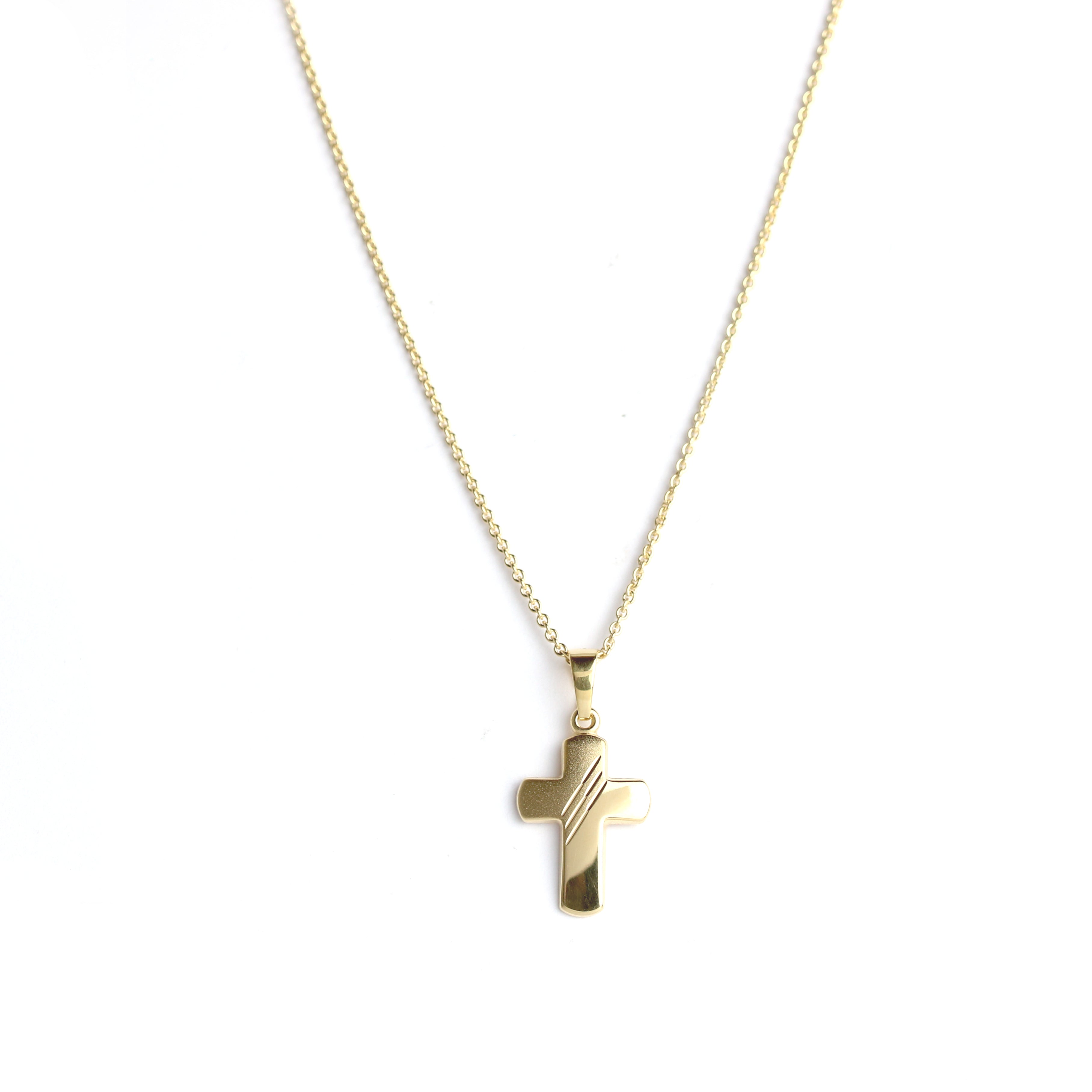 VICTORY- Kreuz Anhänger in Gold teilweise mattiert