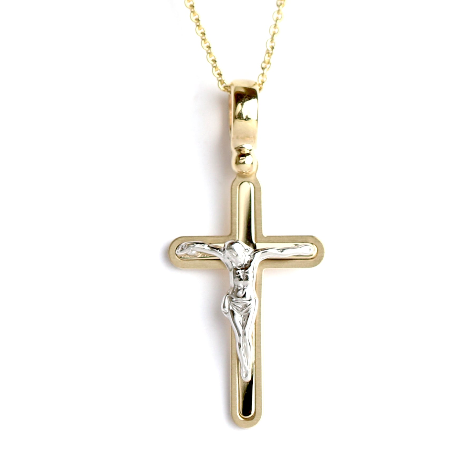 WILHELM MÜLLER - Kreuz Anhänger in Bicolor Gold mit Korpus - Juwelier Donkel