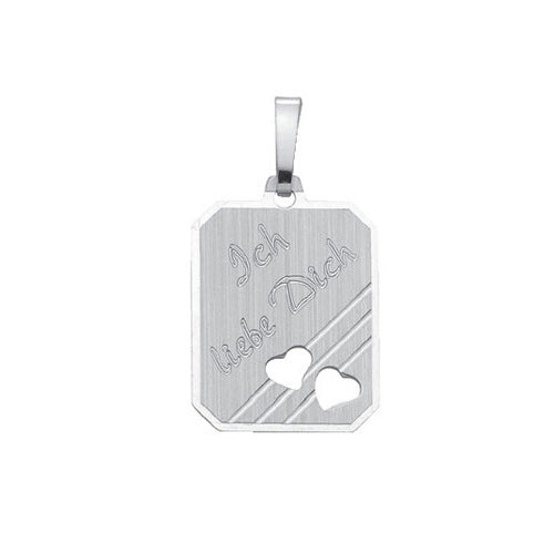 Gravurplatte in Silber mattiert mit Herzen und "Ich liebe dich" Aufschrift - Juwelier Donkel