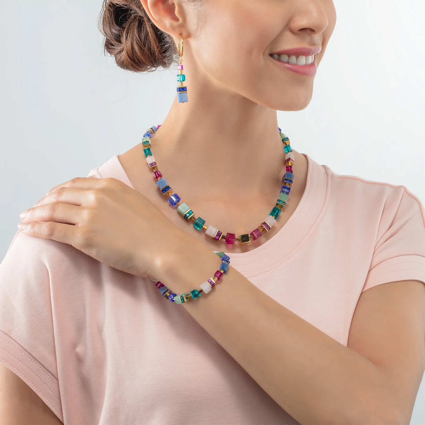 COEUR DE LION - Halskette GeoCUBE® Precious Statement gold-multicolor in Edelstahl Gold