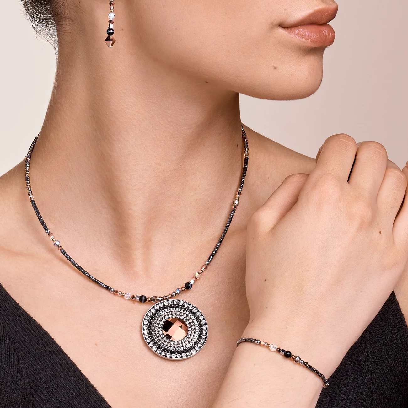 COEUR DE LION - Halskette Amulett small Kristalle & Streifenonyx Edelstahl