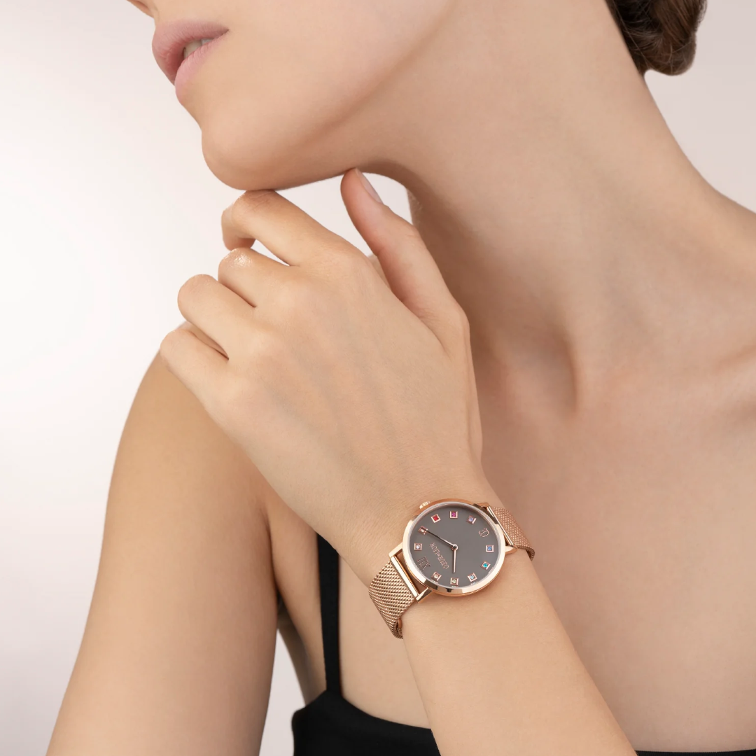 COEUR DE LION - Damenuhr Mocca Matt mit Milanaiseband in Edelstahl Rosegold