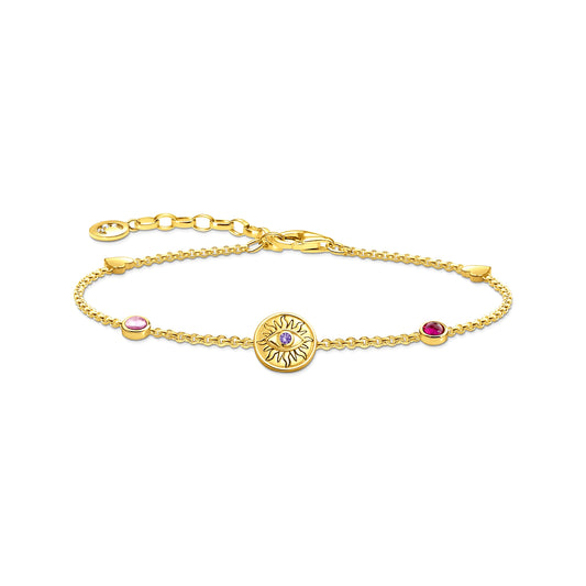 THOMAS SABO - Armkette in Silber vergoldet mit symbolischer Sonne, bunten Steinen und Herzen
