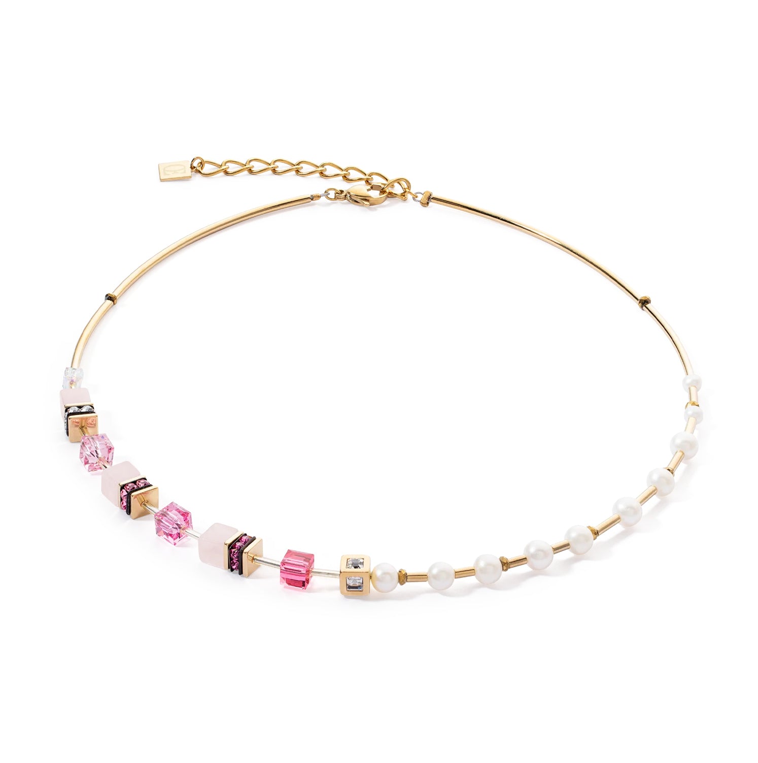 COEUR DE LION - Halskette GeoCUBE® Fusion Precious Pearl Mix pink Edelstahl vergoldet - Juwelier Donkel