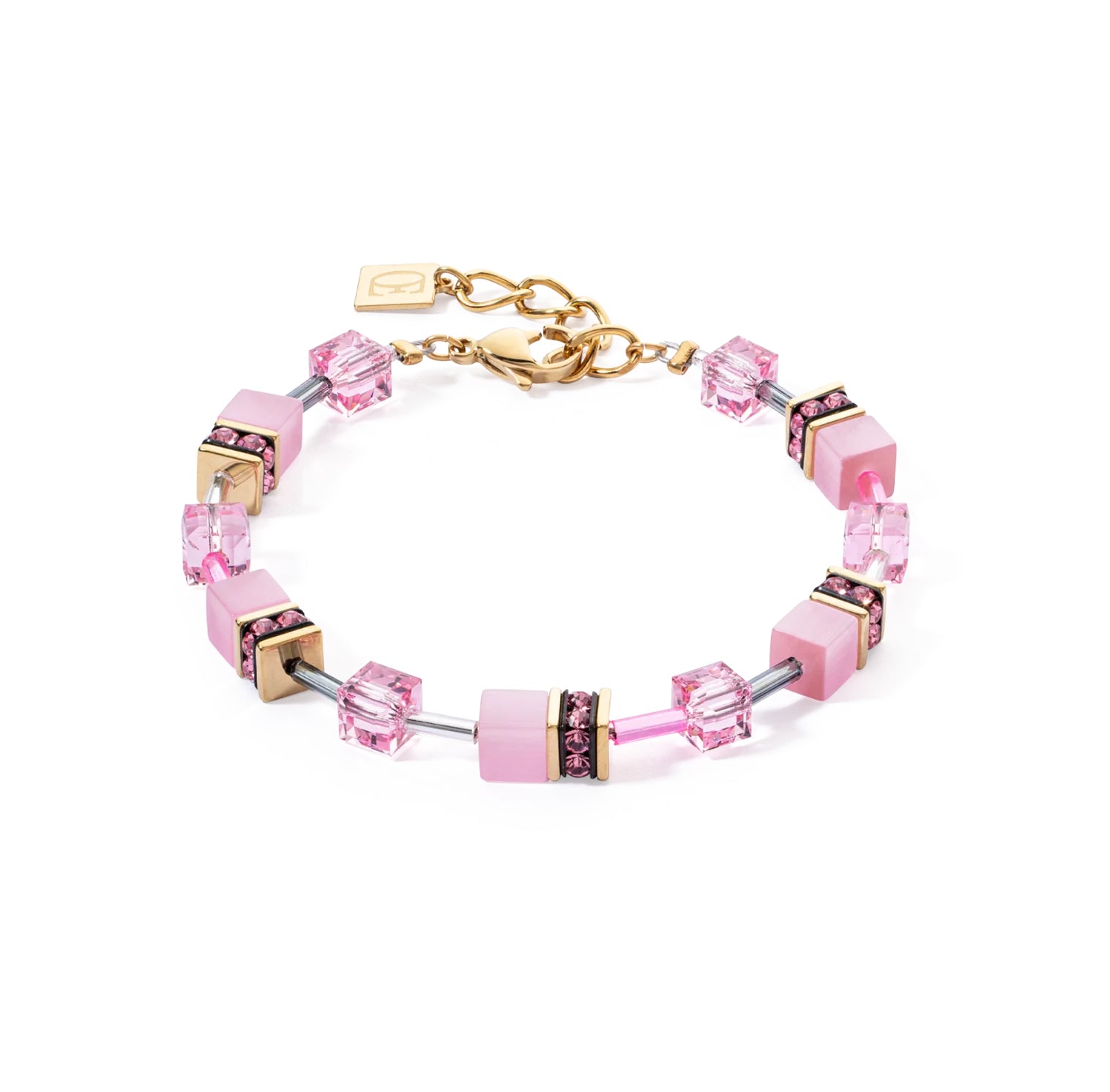 COEUR DE LION - Armkette GeoCUBE® Iconic Mono rosa Edelstahl vergoldet - Juwelier Donkel