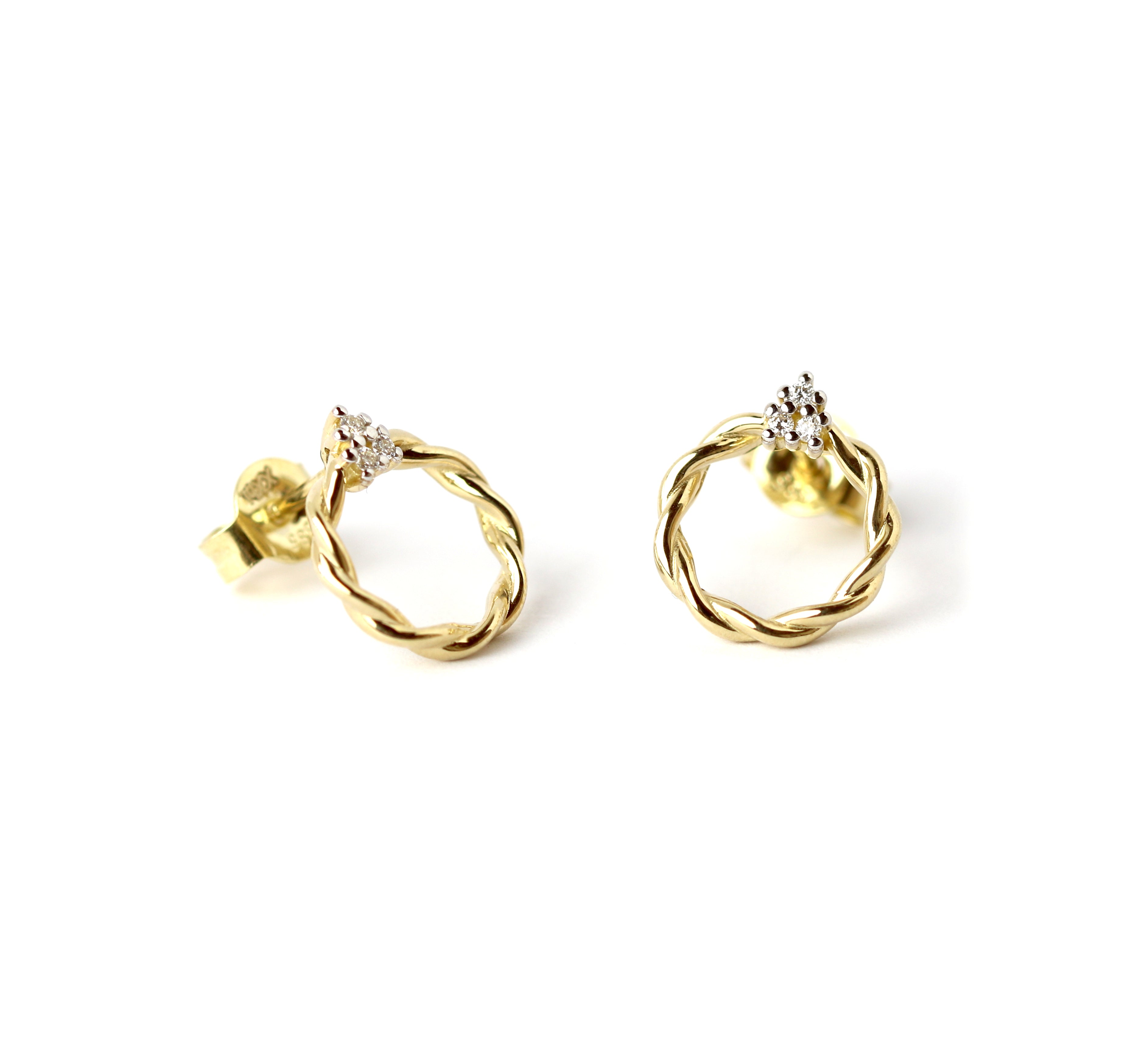 WILHELM MÜLLER - Ohrstecker in Gold gekordelt mit Brillanten - Juwelier Donkel
