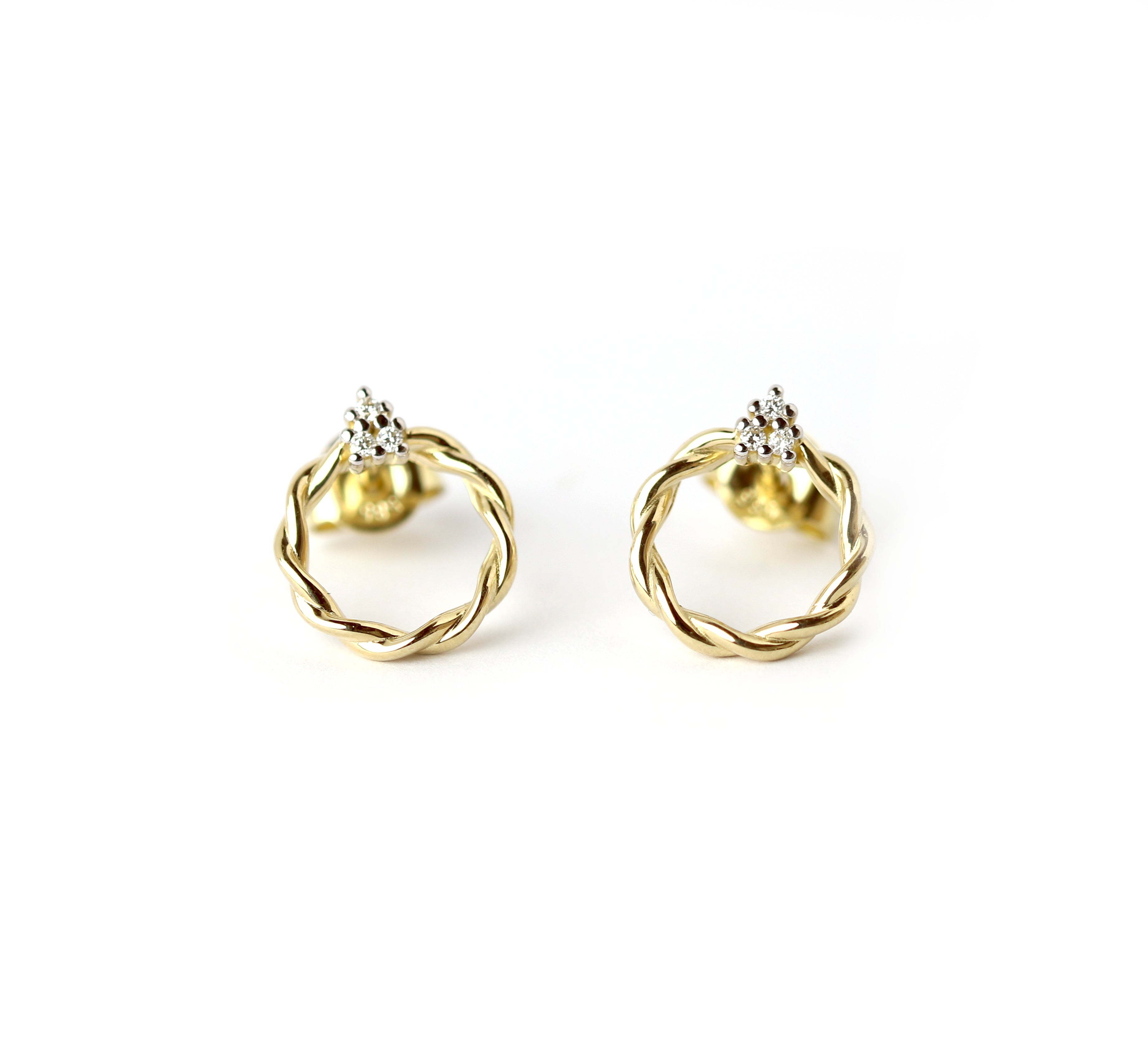WILHELM MÜLLER - Ohrstecker in Gold gekordelt mit Brillanten - Juwelier Donkel