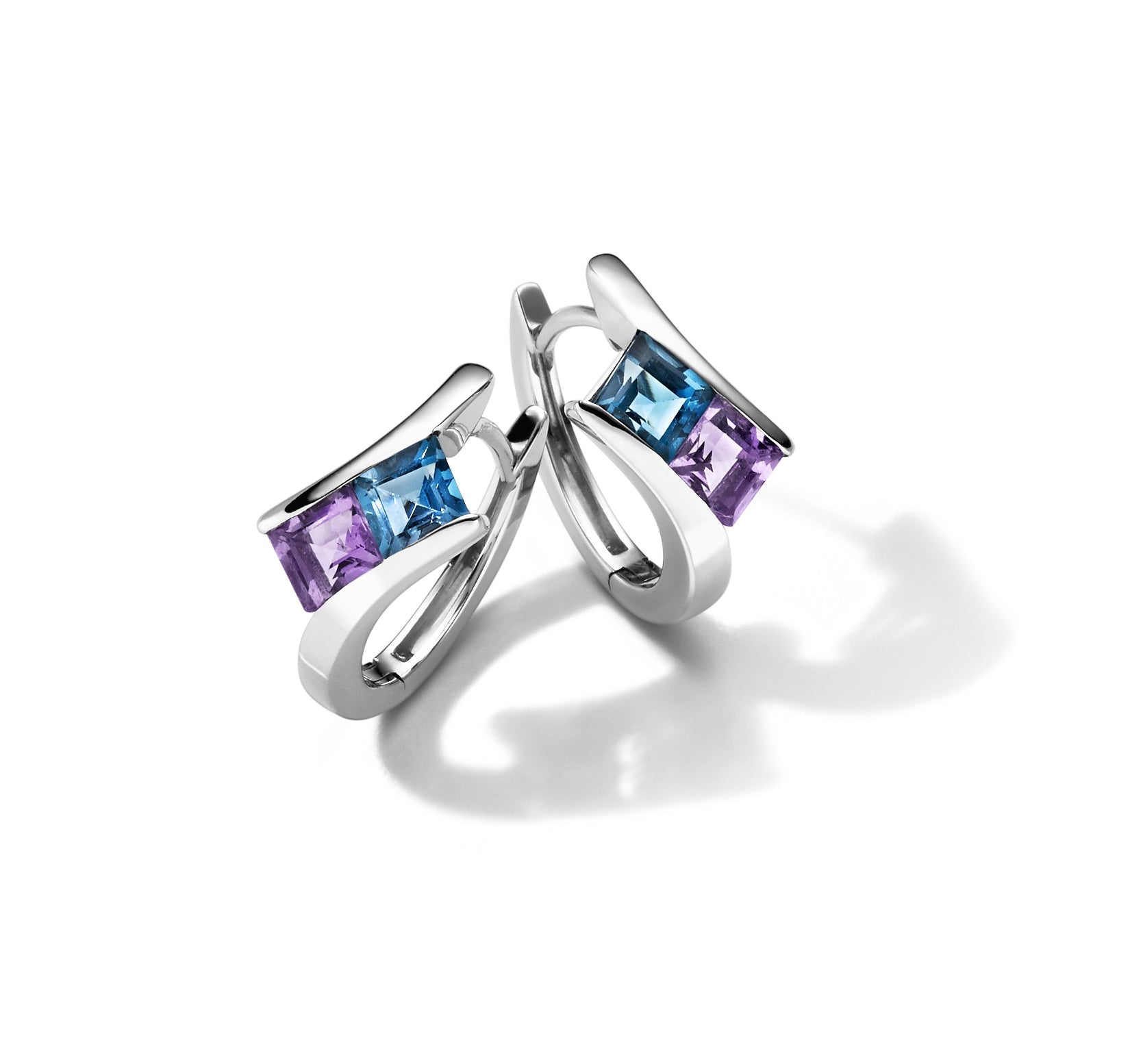 WILHELM MÜLLER - Creolen in Weißgold mit Amethyst und Blautopas London Blue - Juwelier Donkel