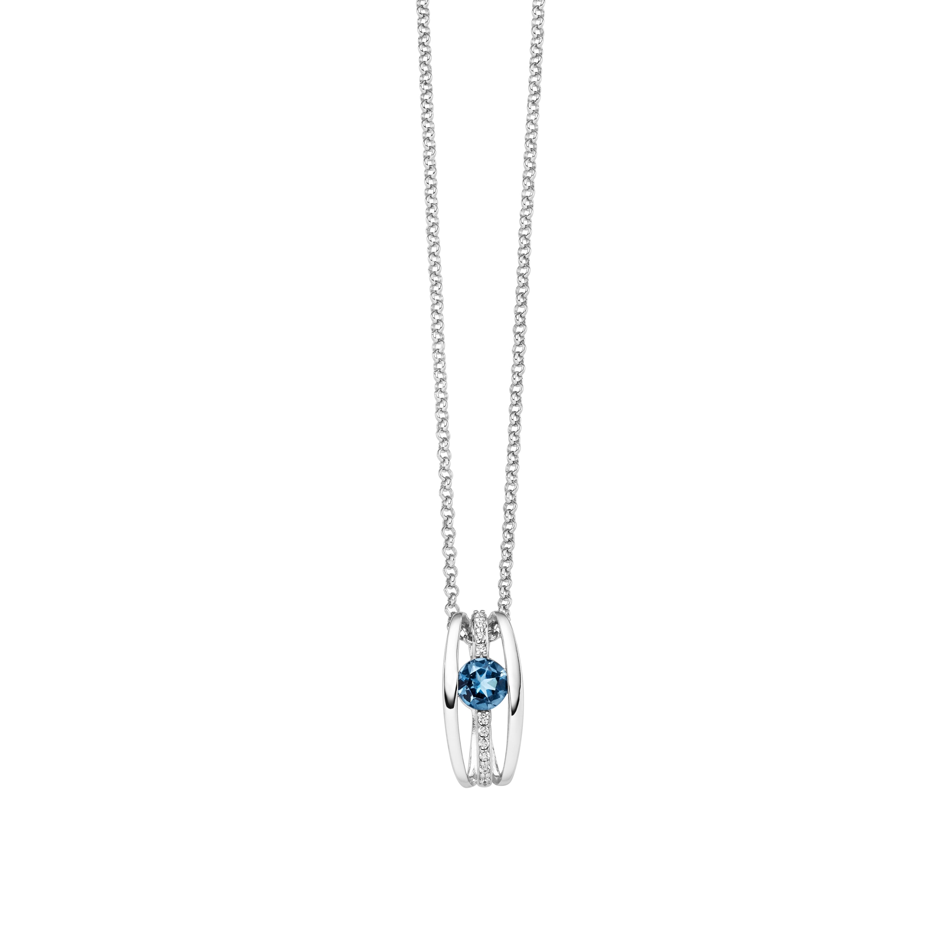 WILHELM MÜLLER - Halskette in Silber mit Blautopas London Blue und Zirkonia Anhänger - Juwelier Donkel