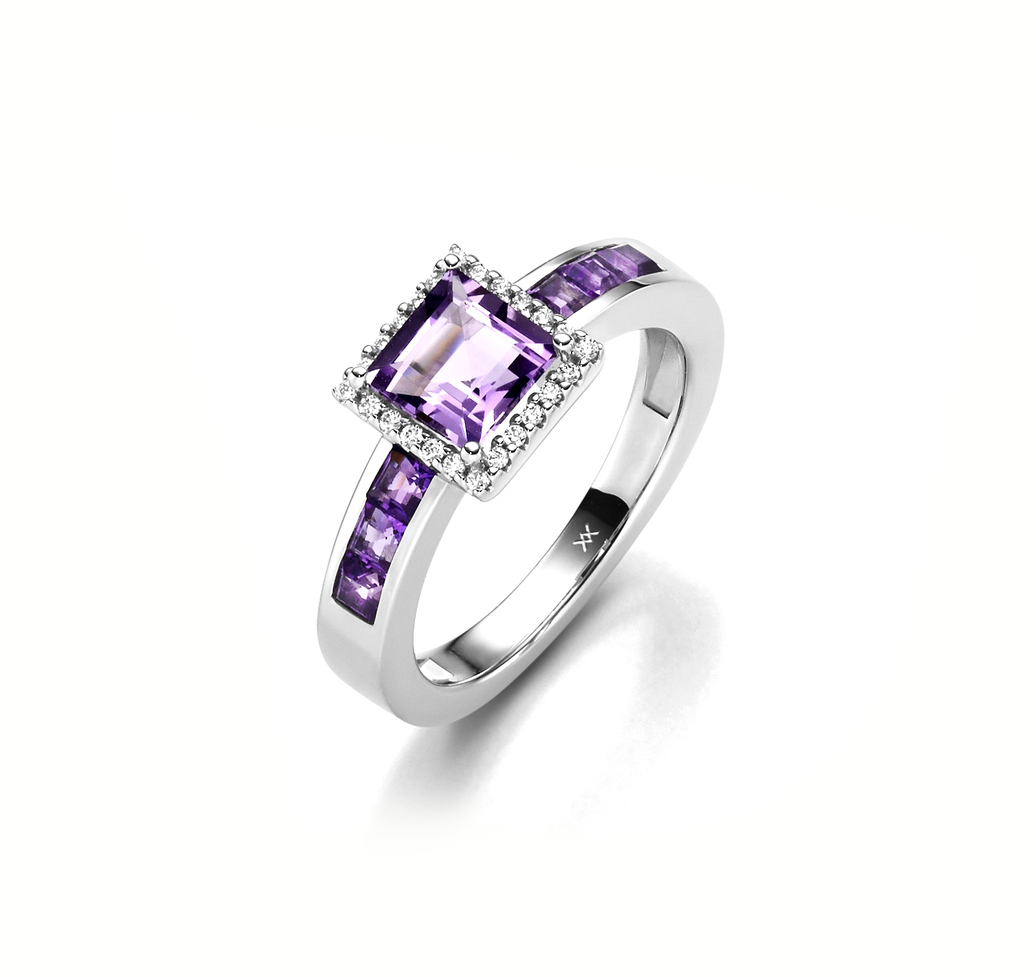 WILHELM MÜLLER - Ring in Weißgold mit Brillanten, Amethyst pink carrée und Amethyste carrée - Juwelier Donkel