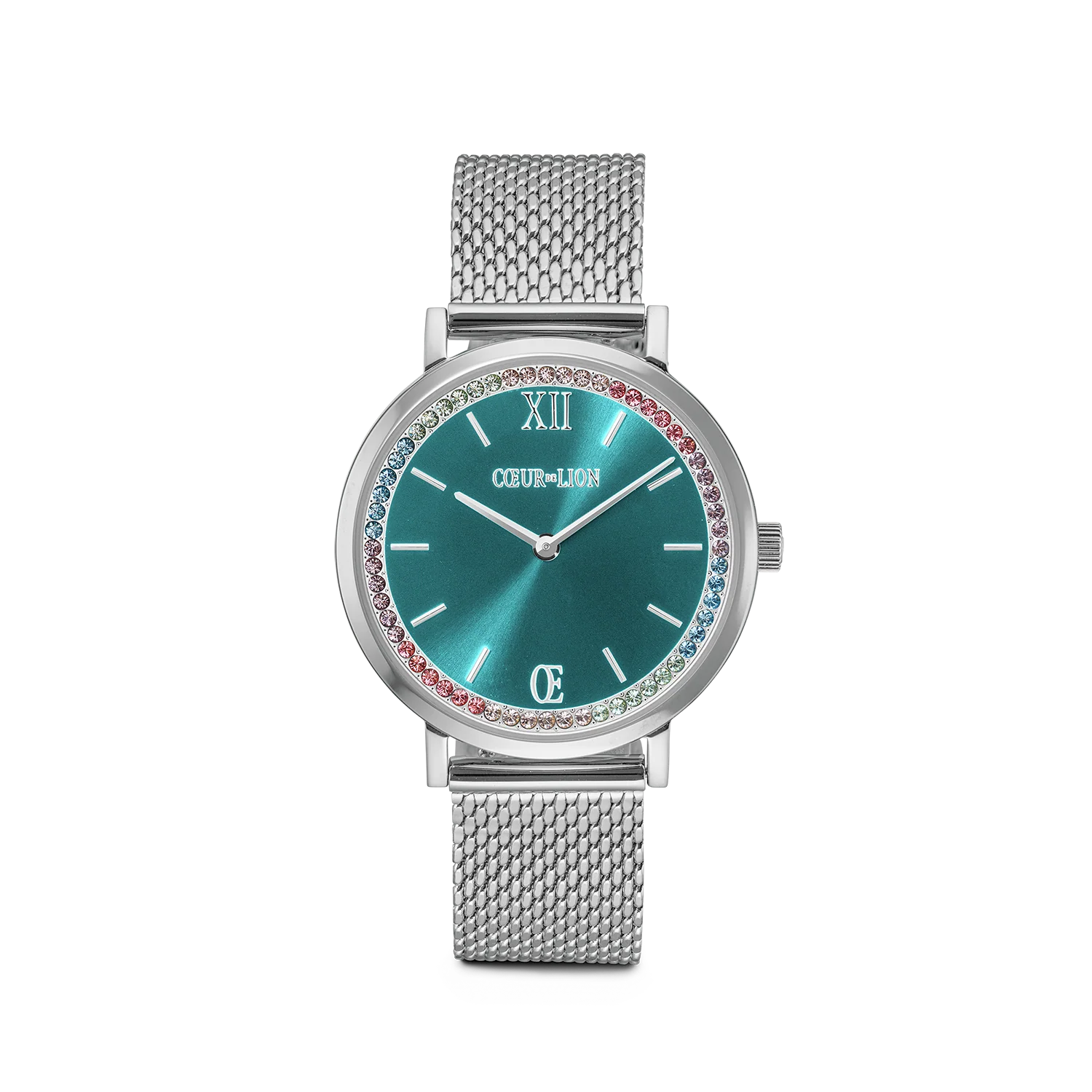 COEUR DE LION - Uhr Rund Sparkling Sunray Transformative Teal Milanaise silber
