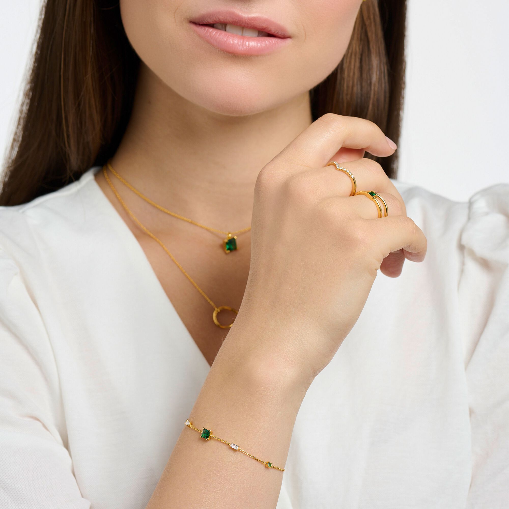 THOMAS SABO - Armband mit grünen und weißen Zirkonia in Silber vergoldet