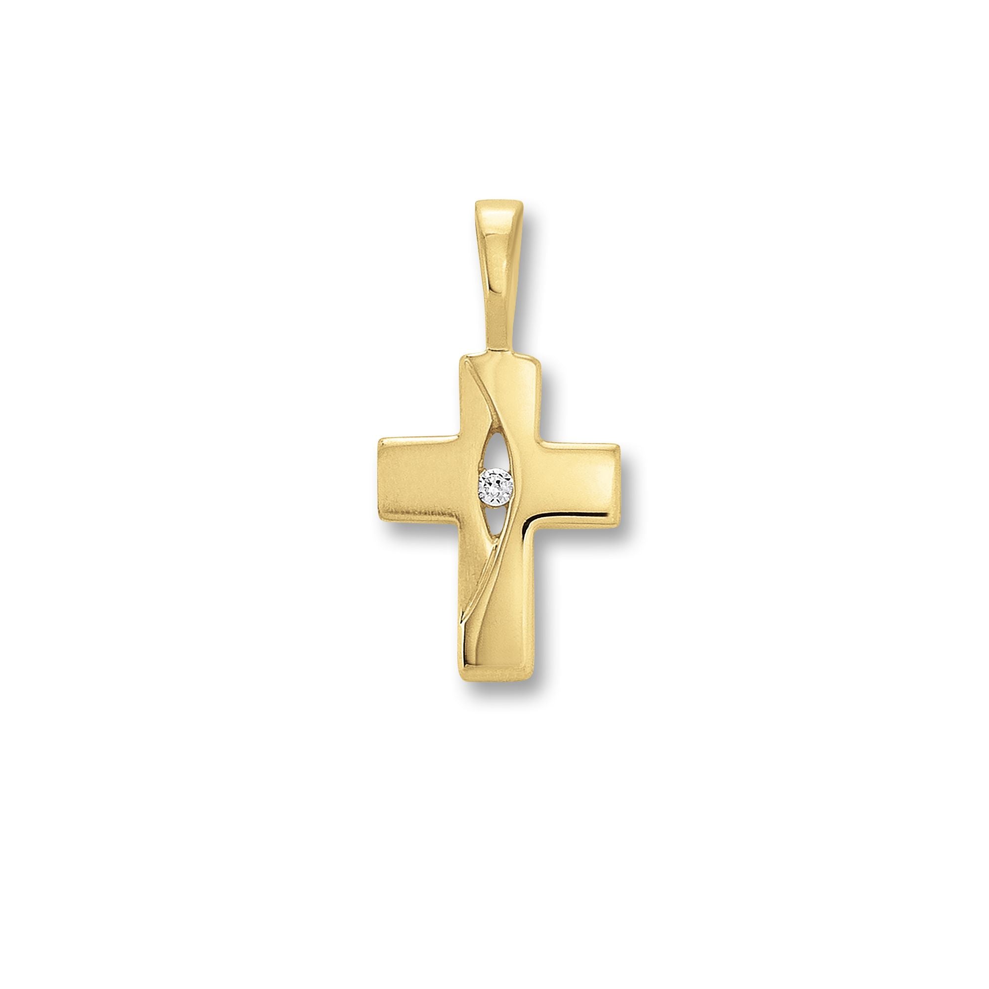Anhänger Kreuz 333 Gelbgold Zirkonia 17mm