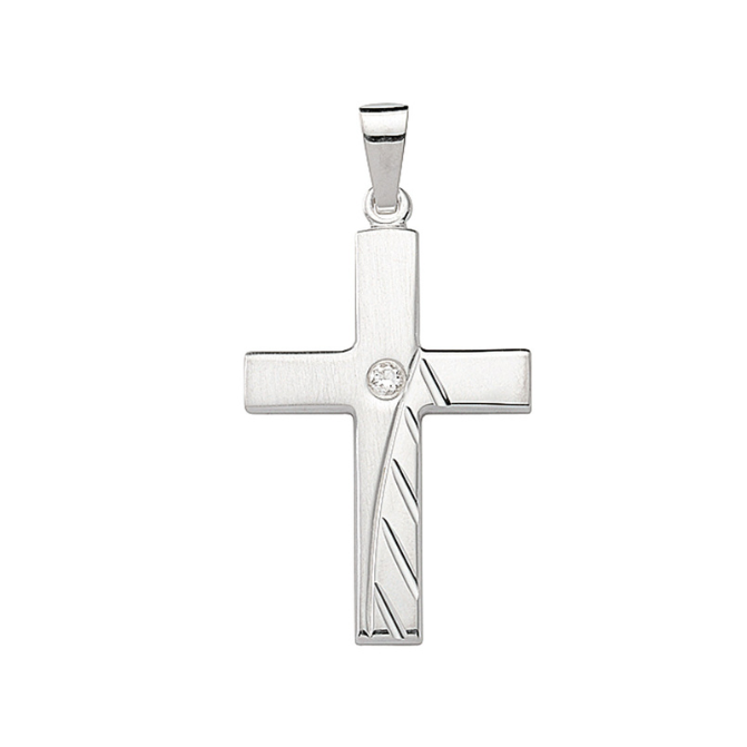 Kreuz Anhänger in Silber und mit Zirkonia - Juwelier Donkel