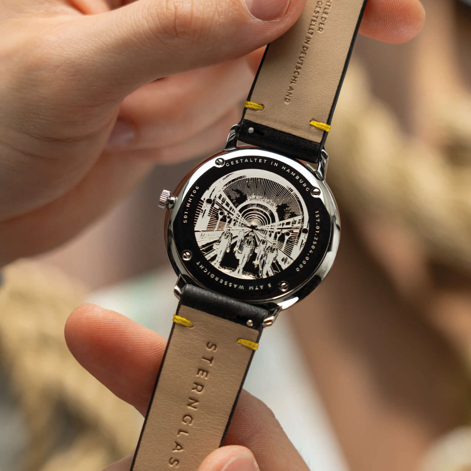 STERNGLAS - Hamburg Edition 1911 42mm Quarz Vintage Nero Gelb