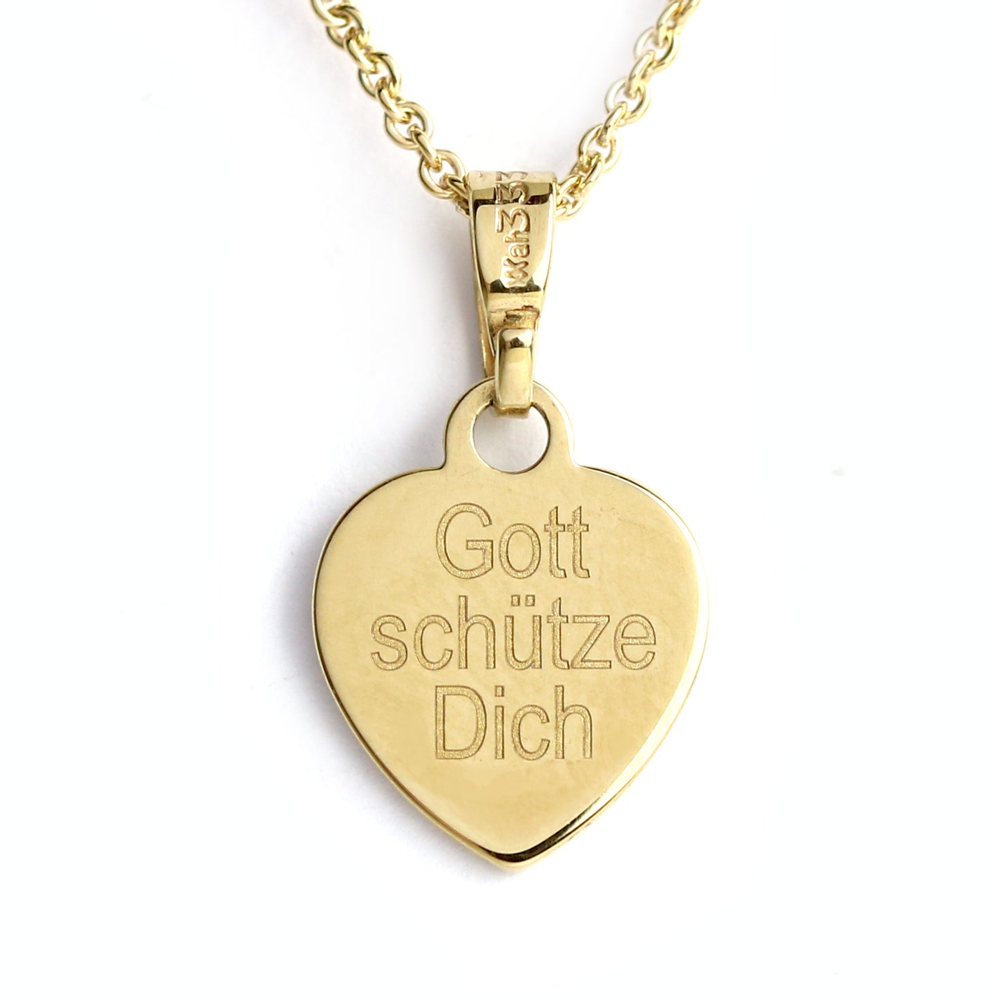 WILHELM MÜLLER - Anhänger Herz in Gold mit Engel und Gravur auf Rückseite ,,Gott schütze dich''