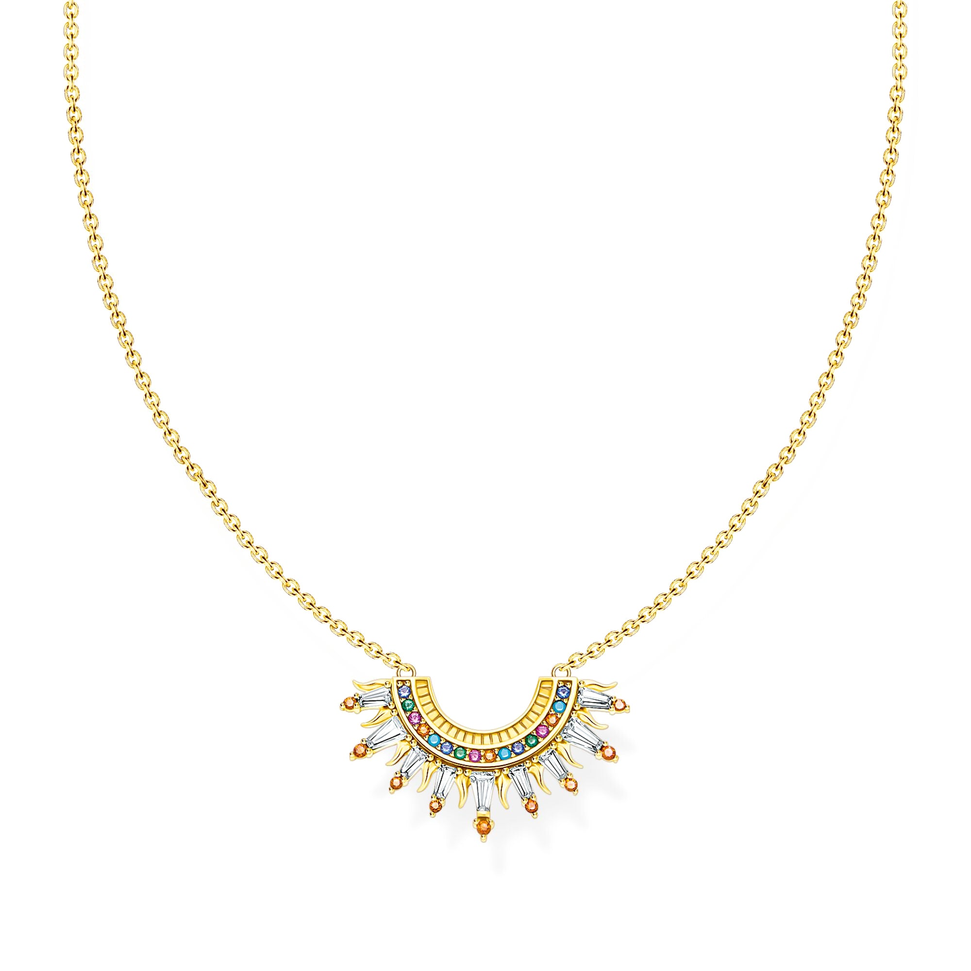 THOMAS SABO - Halskette mit Sonnenstrahlen und bunten Zirkonia in Silber vergoldet - Juwelier Donkel