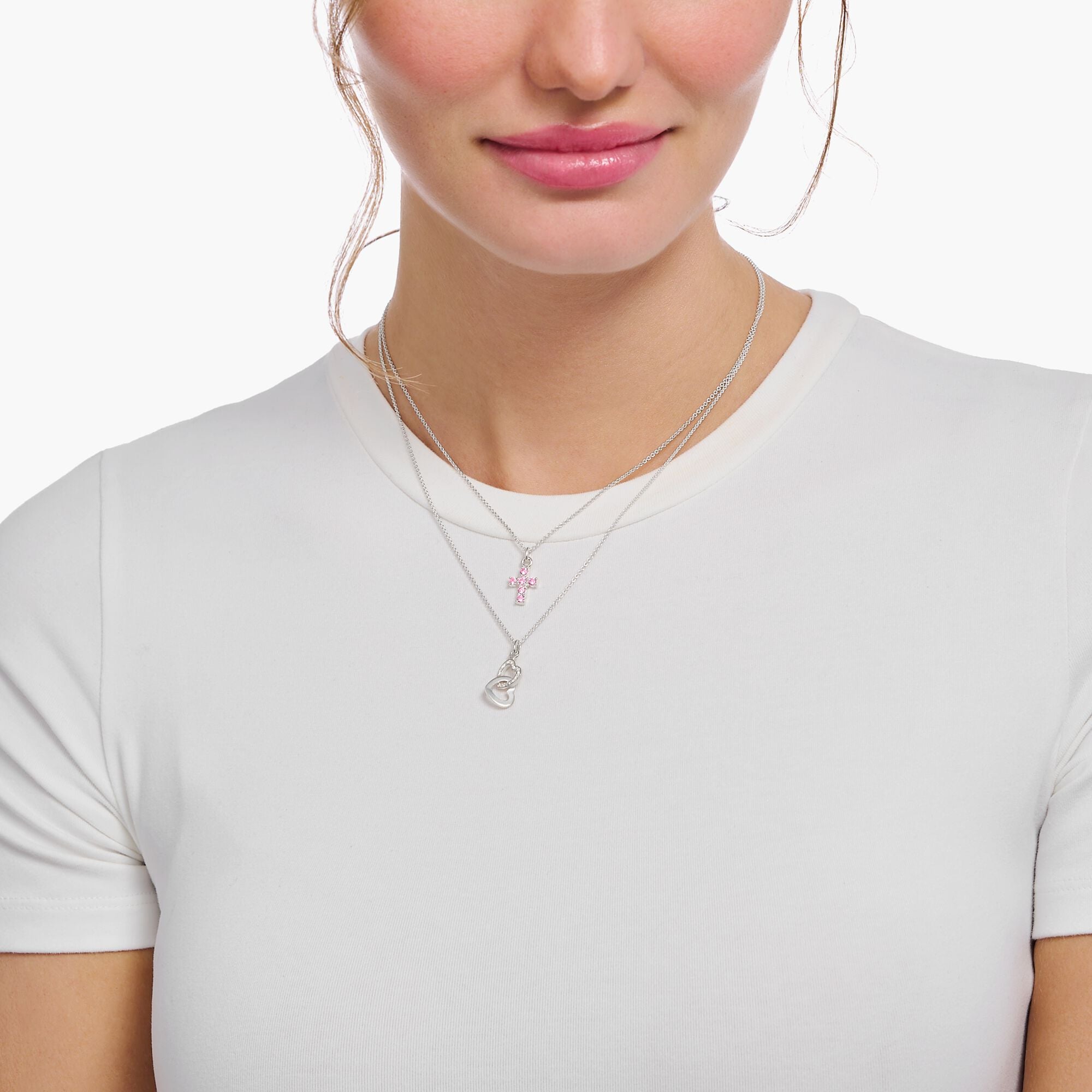 THOMAS SABO - Halskette in Silber mit rosafarbenem Kreuz-Anhänger
