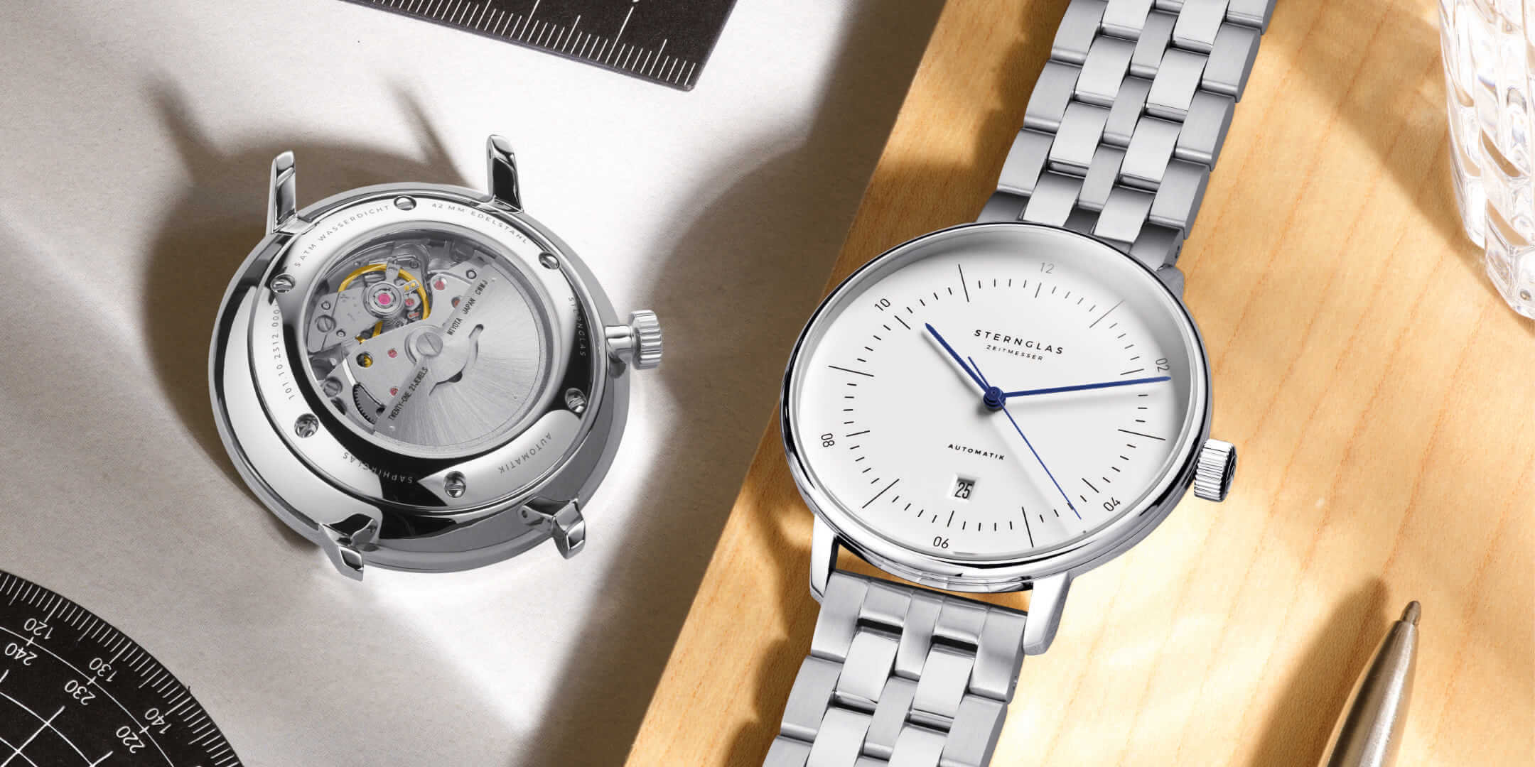 STERNGLAS - Naos XL Automatik 42 mm Edelstahl-Band