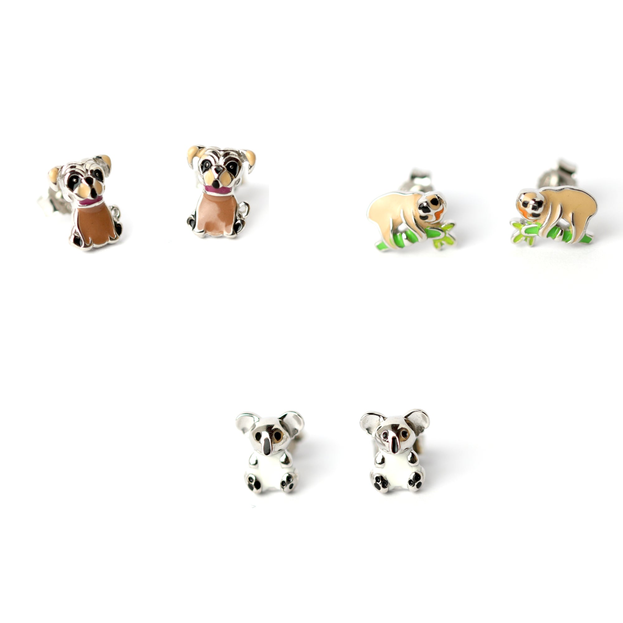 WILHELM MÜLLER - Kinderohrstecker in Silber mit Hund, Faultier, Koala - Juwelier Donkel