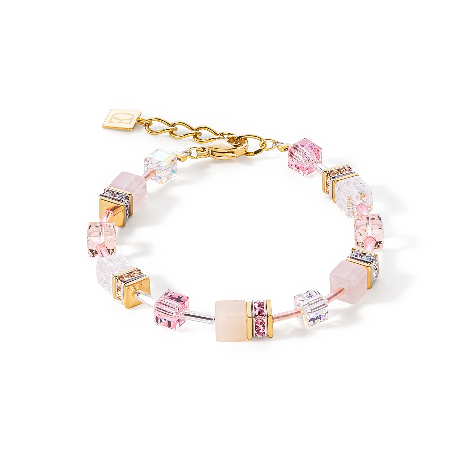 COEUR DE LION - Armkette Iconic Precious hellrosa mit Bergkristall Edelstahl vergoldet - Juwelier Donkel