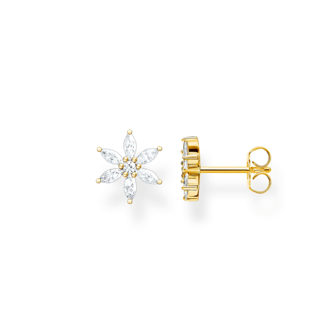 THOMAS SABO - Ohrstecker Blume weiße Steine in silber vergoldet