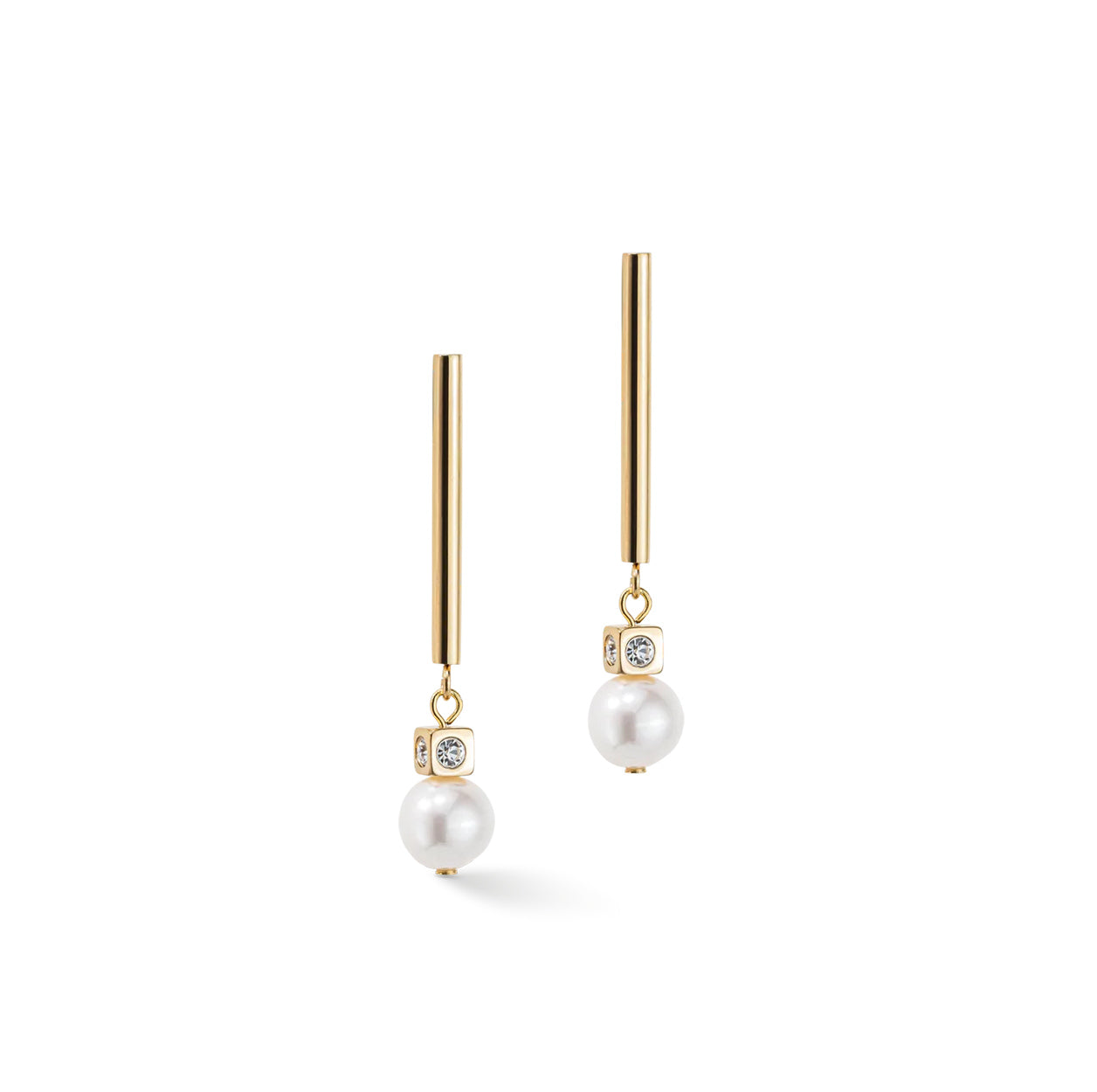 COEUR DE LION - Ohrhänger Asymmetrie Süßwasserperlen Edelstahl vergoldet - Juwelier Donkel