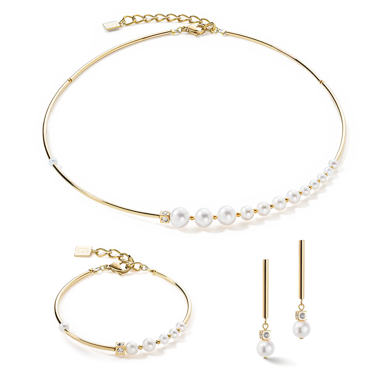 COEUR DE LION - Ohrhänger Asymmetrie Süßwasserperlen Edelstahl vergoldet - Juwelier Donkel