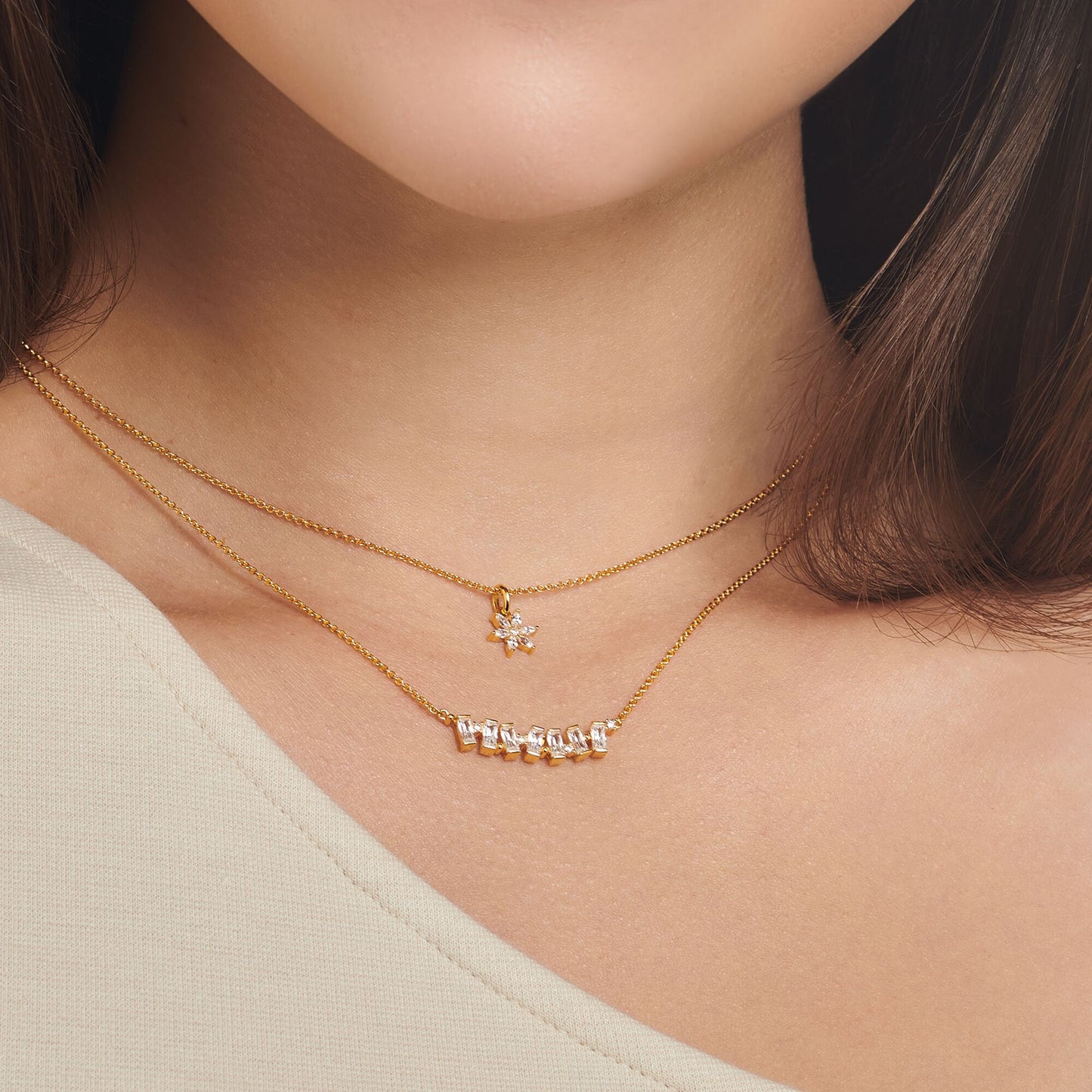 THOMAS SABO - Halskette mit Blume und Zirkonia in Silber vergoldet