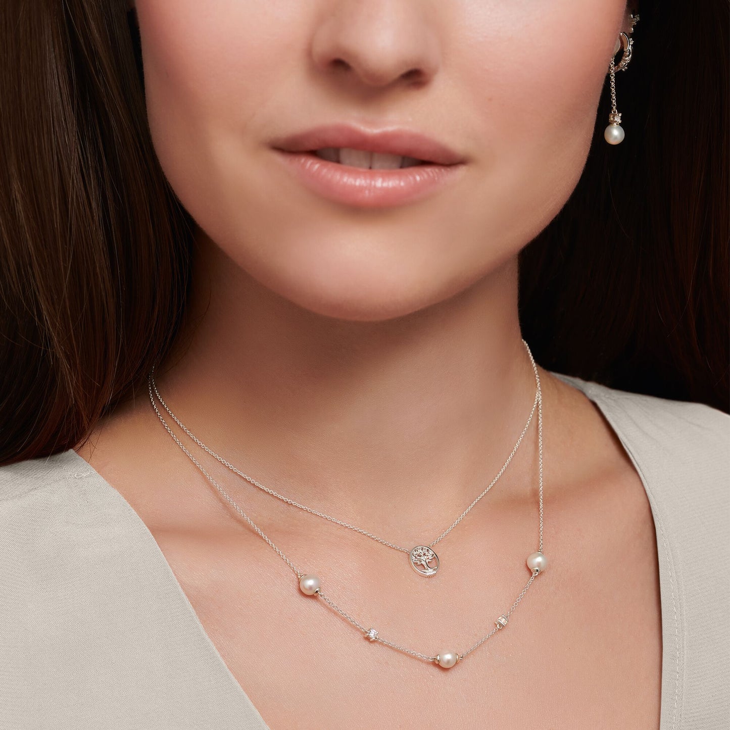 THOMAS SABO - Halskette mit Perlen und Zirkonia in silber