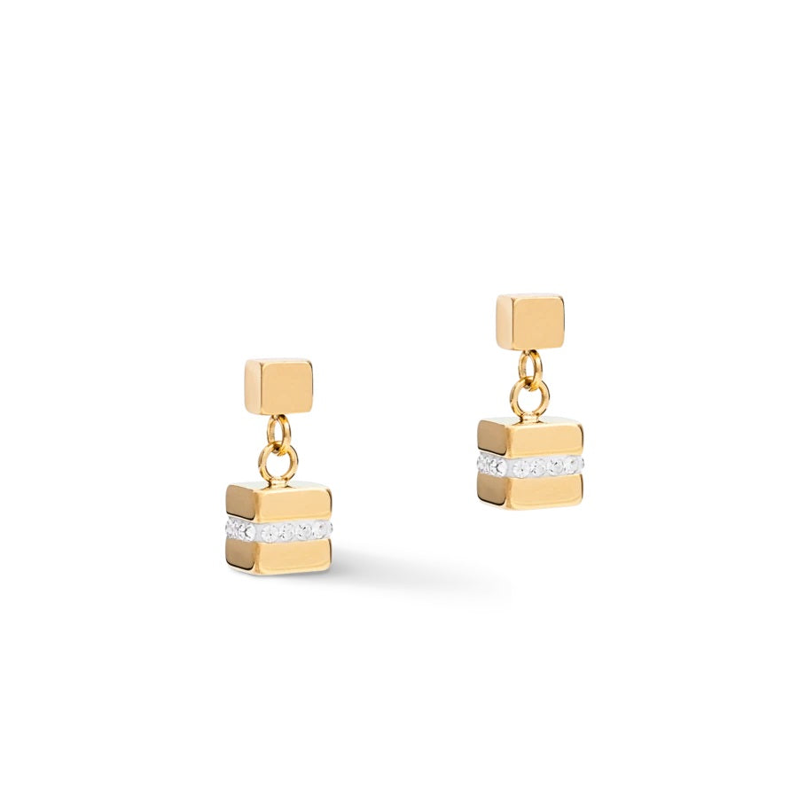 COEUR DE LION - Ohrstecker GeoCUBE® small mit Pavé-Kristallen Edelstahl vergoldet - Juwelier Donkel