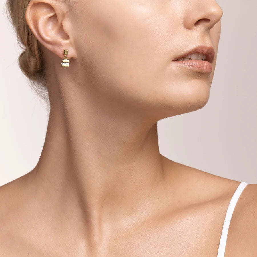 COEUR DE LION - Ohrstecker GeoCUBE® small mit Pavé-Kristallen Edelstahl vergoldet - Juwelier Donkel