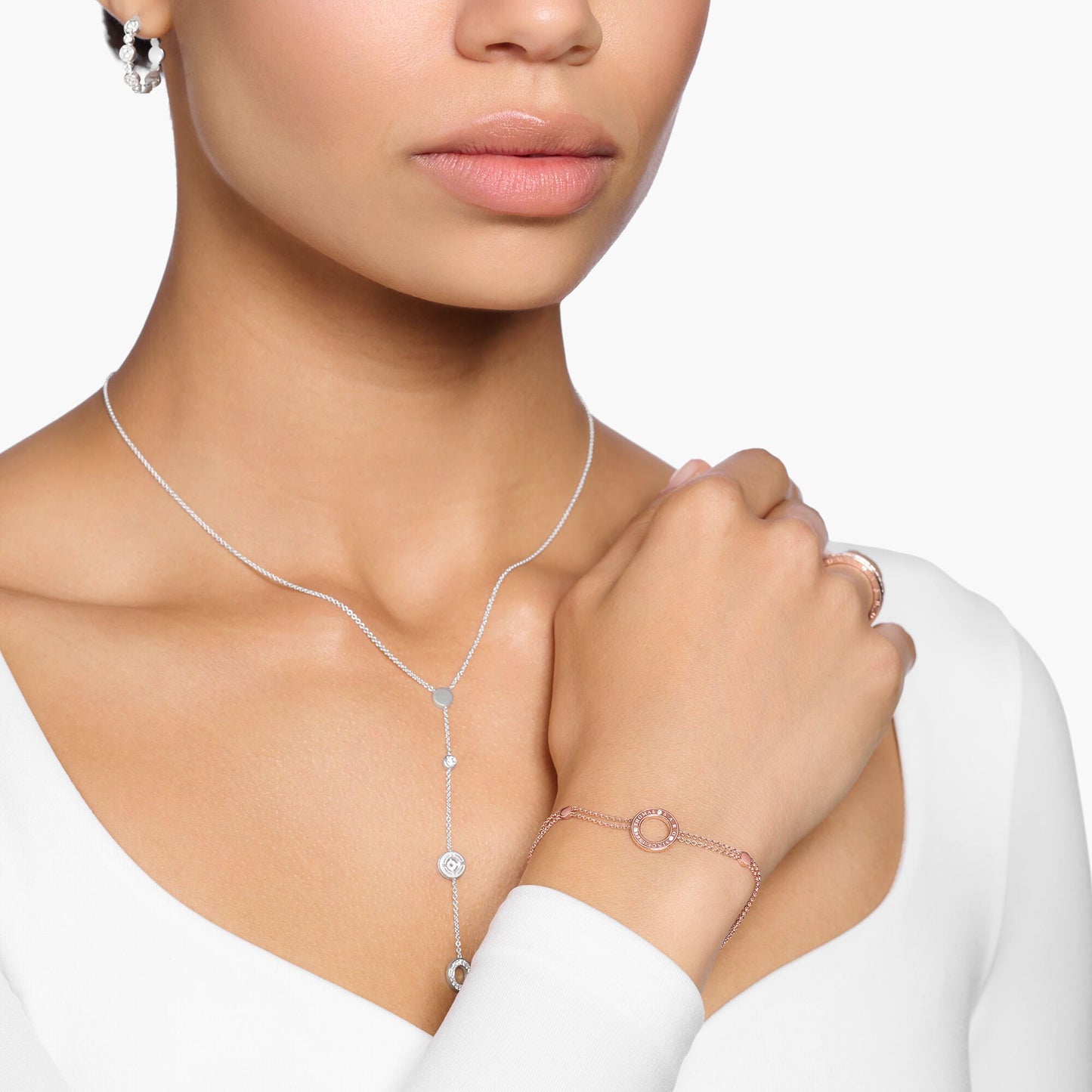 THOMAS SABO - Armkette Kreis mit weißen Steinen verroségoldet