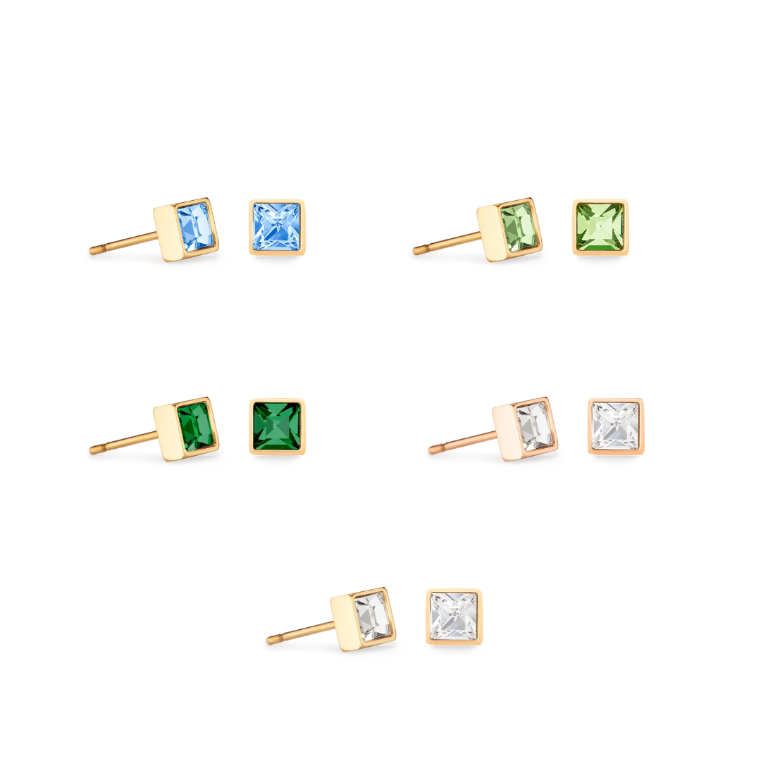 COEUR DE LION - Ohrstecker Brilliant Square mit verschiedenen Farbsteinen in Edelstahl vergoldet - Juwelier Donkel