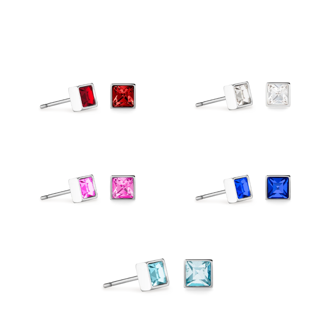 COEUR DE LION - Ohrstecker Brilliant Square aus Edelstahl mit verschiedenen Farbsteinen - Juwelier Donkel