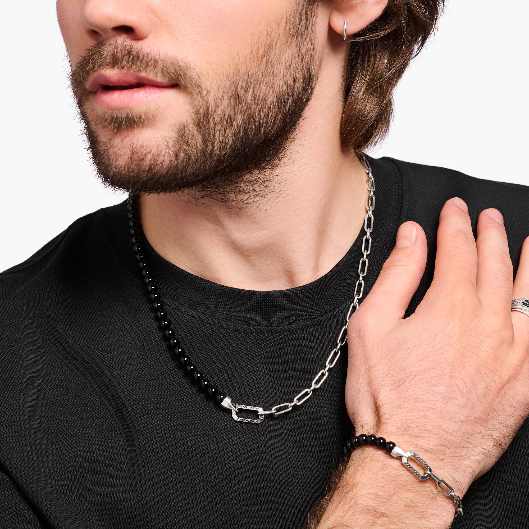 THOMAS SABO - Kette mit schwarzen Onyx-Beads und Kettengliedern Silber - Juwelier Donkel