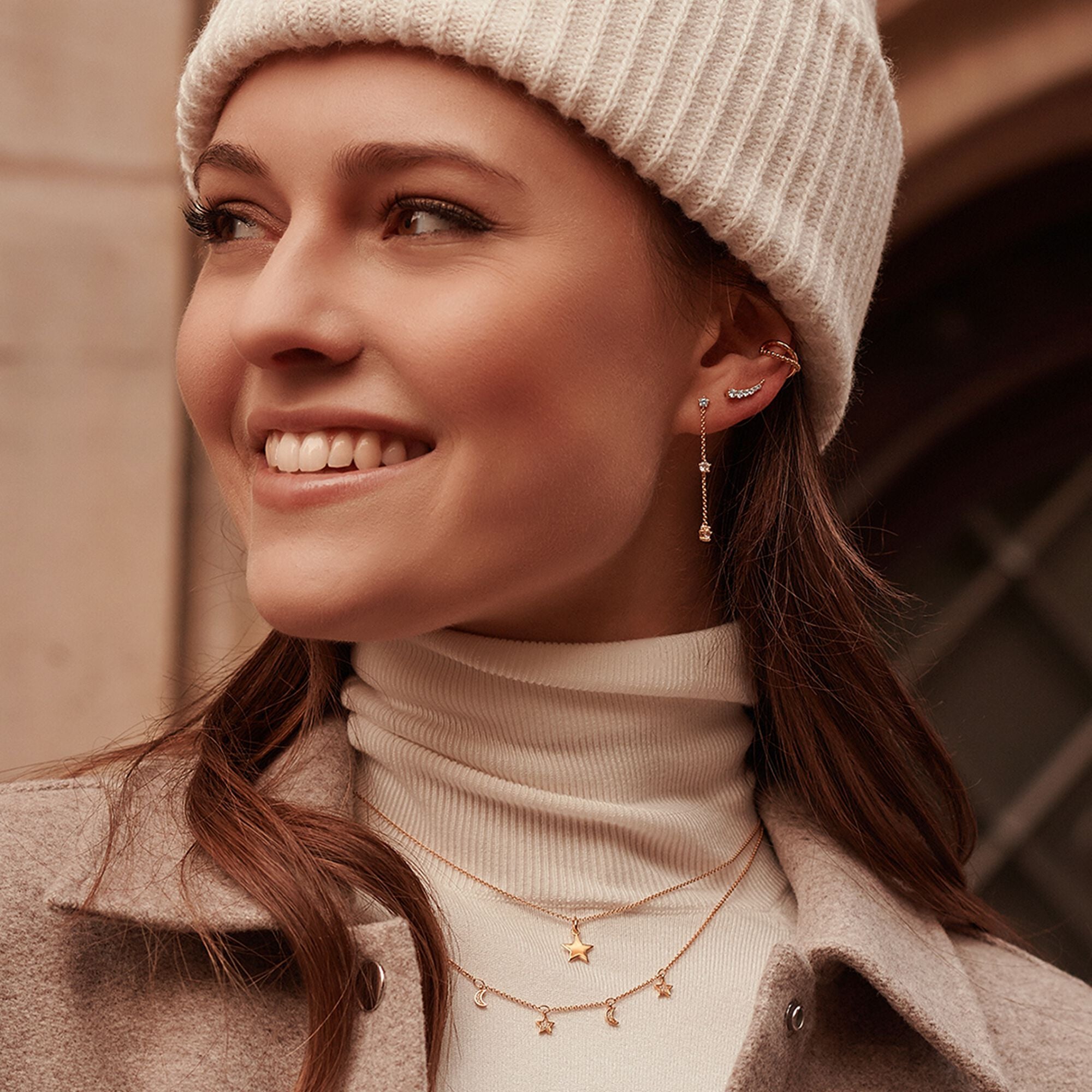 THOMAS SABO - Halskette Monde und Sterne mit Zikronia in Silber vergoldet - Juwelier Donkel