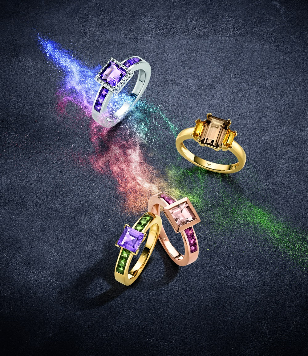 WILHELM MÜLLER - Ring in Weißgold mit Brillanten, Amethyst pink carrée und Amethyste carrée