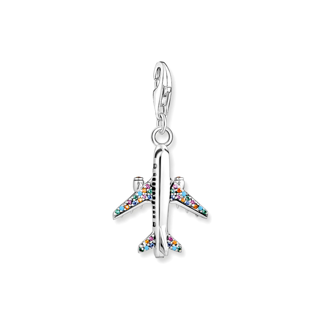THOMAS SABO - Charm-Anhänger mit buntem Flugzeug in Silber