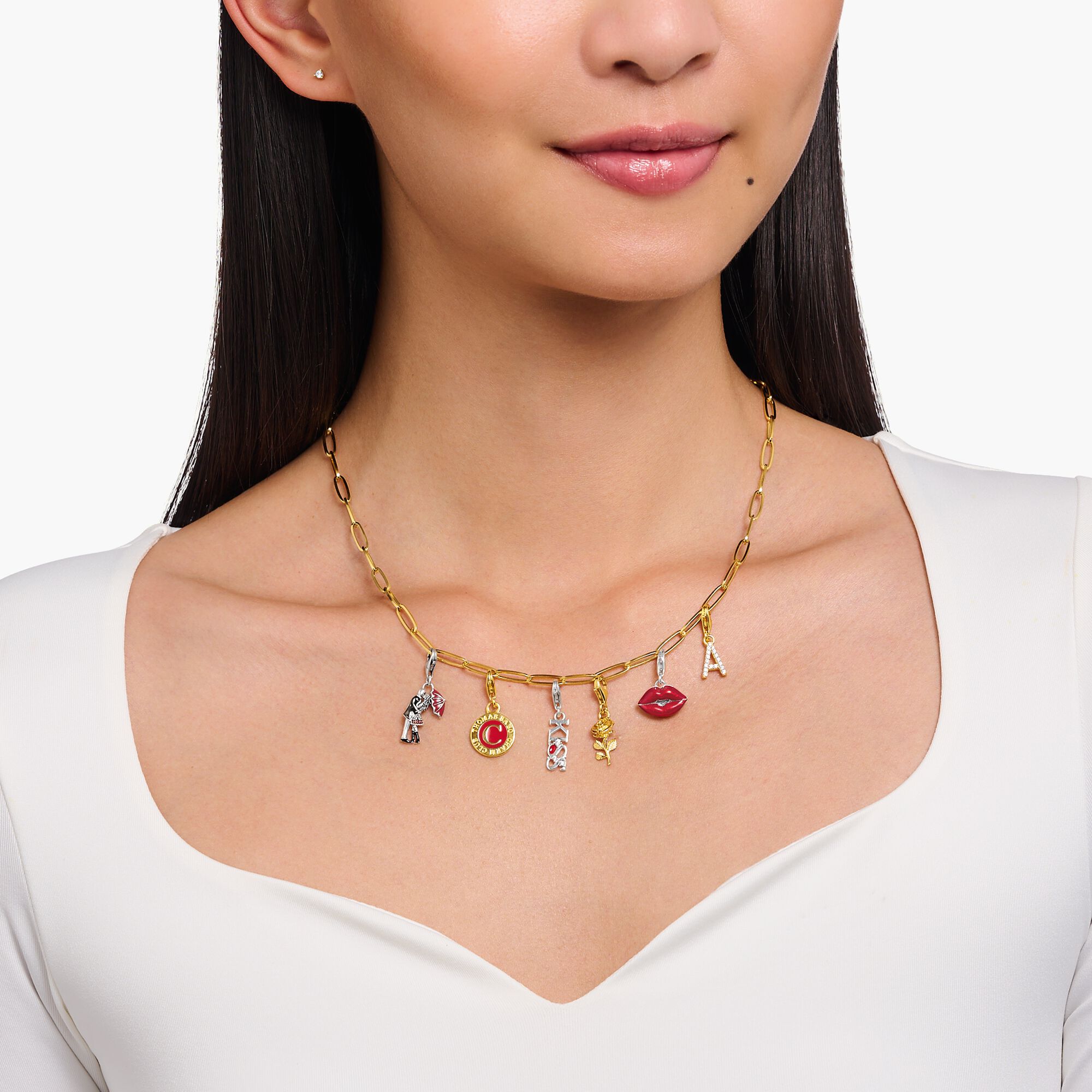 THOMAS SABO - Charm-Anhänger Rose in Silber vergoldet