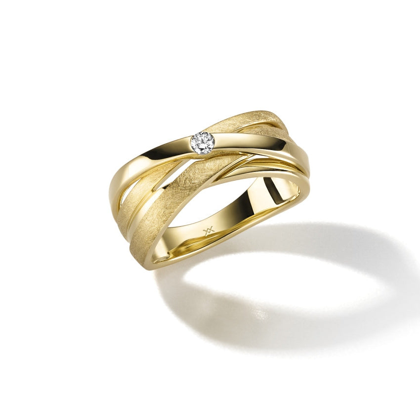 WILHELM MÜLLER - Ring in Gold teilweise eismattiert mit Brillant