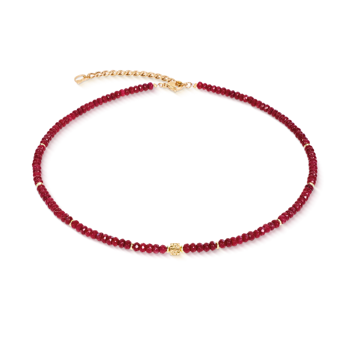 Halskette Hammered Cube Ruby Gold