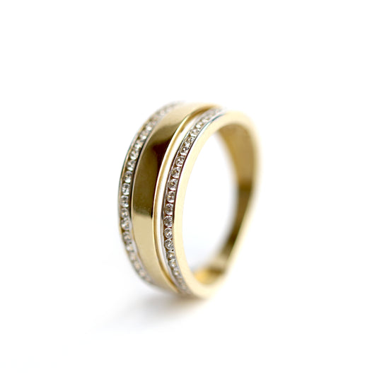 WILHELM MÜLLER - Ring mit breiter Schiene in Gold mit Zirkonia