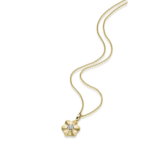 WILHELM MÜLLER - Halskette in Gold mit Blütenform und 1 Zirkonia