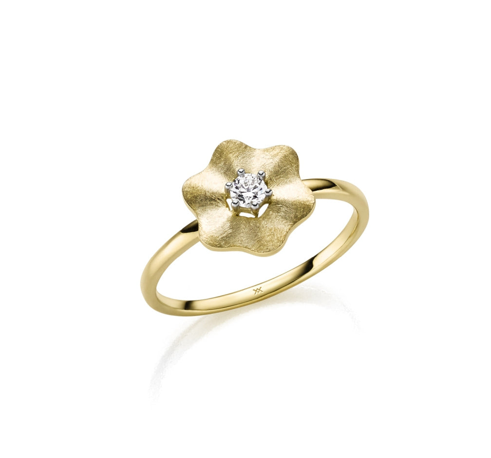 WILHELM MÜLLER - Ring in Gold mit Blütenform und 1 Zirkonia